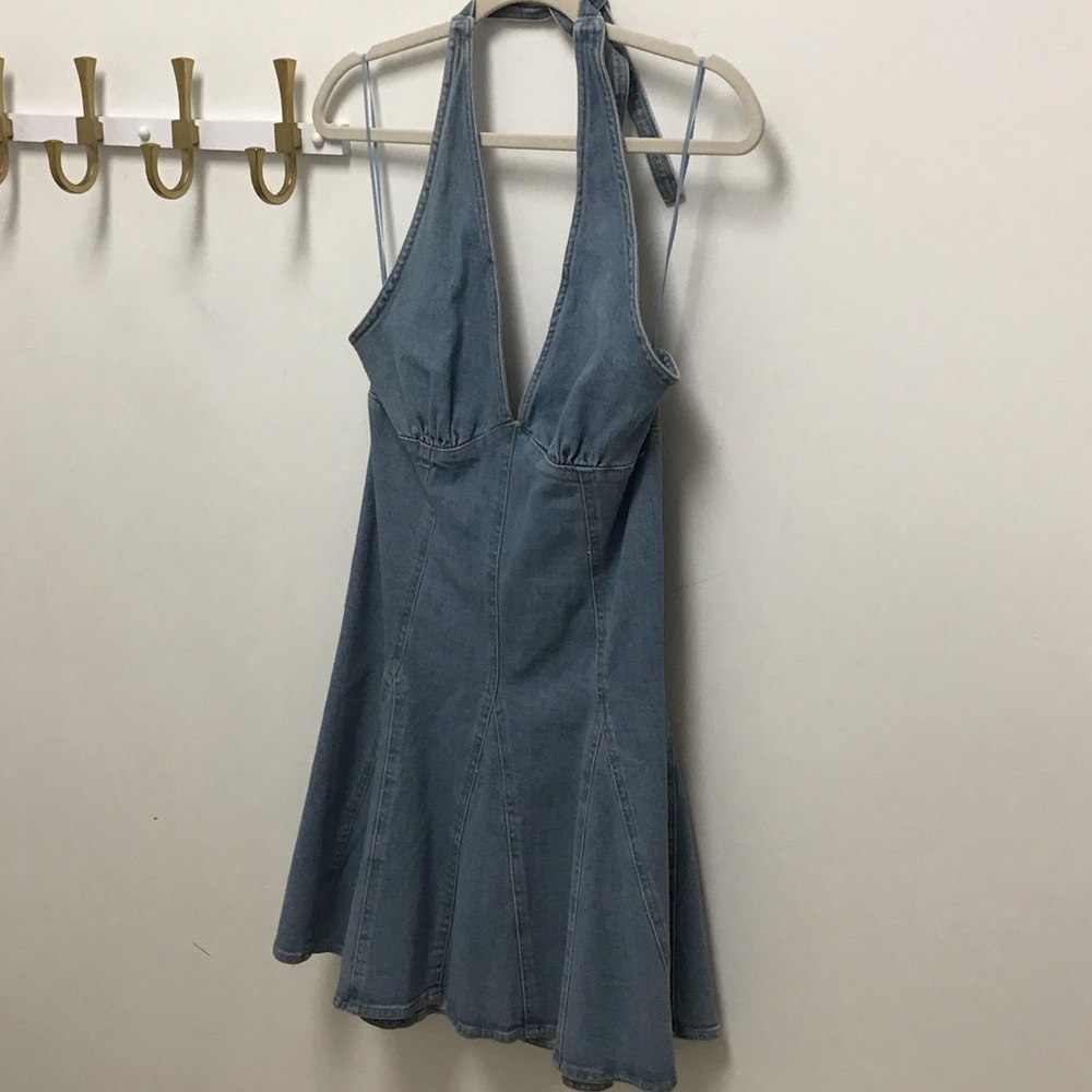 Steve Madden Malia Denim Halter A-Line Dress - Light Blue